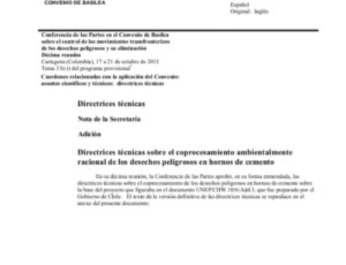 Directrices técnicas sobre el coprocesamiento ambientalmente racional de los desechos peligrosos en hornos de cemento